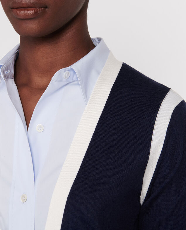 Cárdigan con seda Stripes maritime blue gardenia