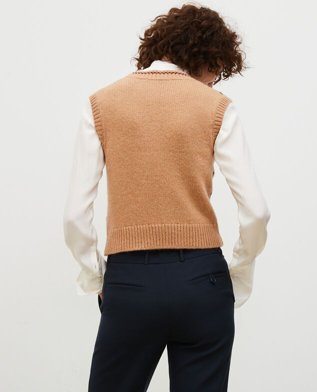 Jersey jacquard sin mangas de lana alpaca Jacquard taupe black brandybrown