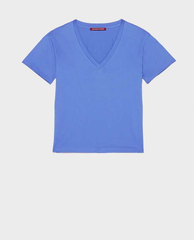 Camiseta de algodón con cuello de pico Amparo blue