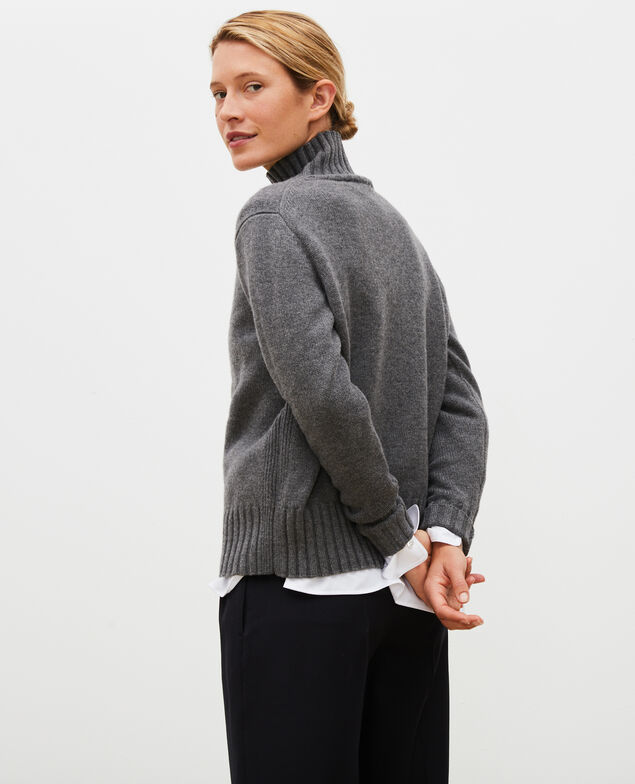 Jersey de lana de cuello alto con anchos canalés Medium grey melange