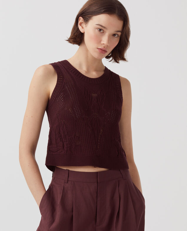 Top de crochet con motivo floral J380 decadent chocolate