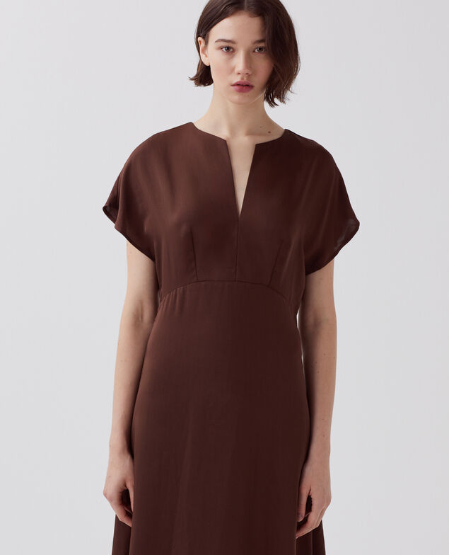Vestido fluido tacto seda I390 coffee bean