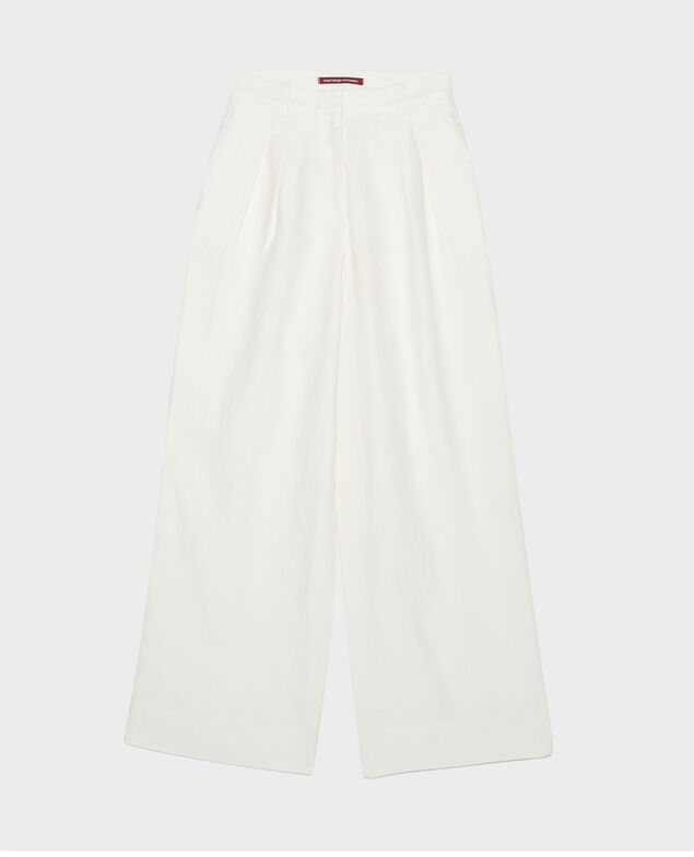 YVONNE - Pantalón de lino con talle alto Gardenia