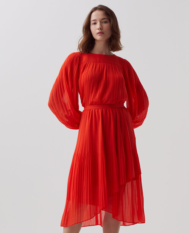 Falda midi plisada fluida I250 cherry tomato
