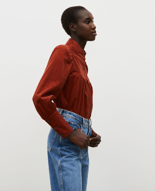 Camisa de terciopelo con pechera Brandy brown
