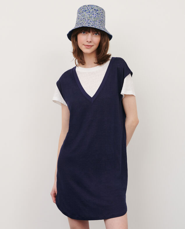 Vestido corto de lino 68 blue