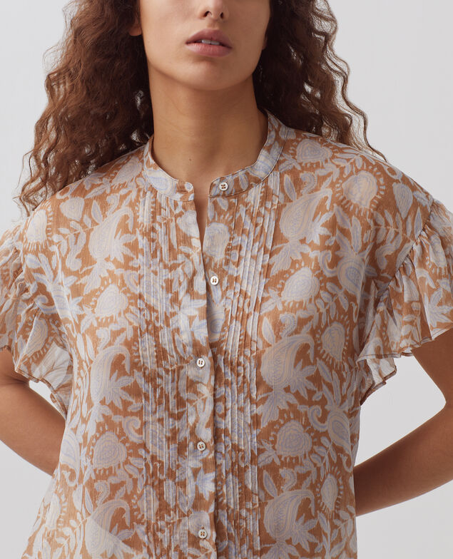 Blusa fluida de manga corta H340 cashmire brown