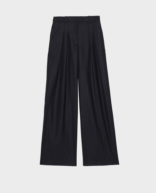 YVONNE - Pantalón ancho talle alto de lana Stripes night sky