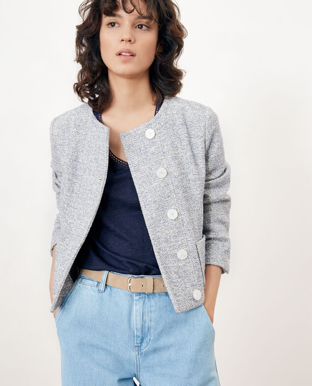 Chaqueta corta de tweed Indigo/off white