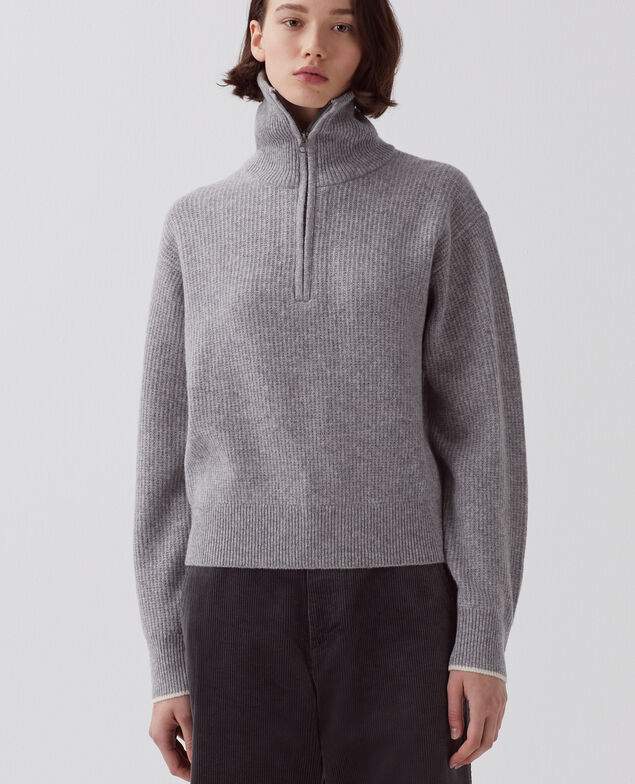Jersey de lana con cuello de cremallera U020 light gray