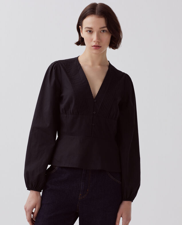 Blusa de algodón y cuello en pico H091 black beauty
