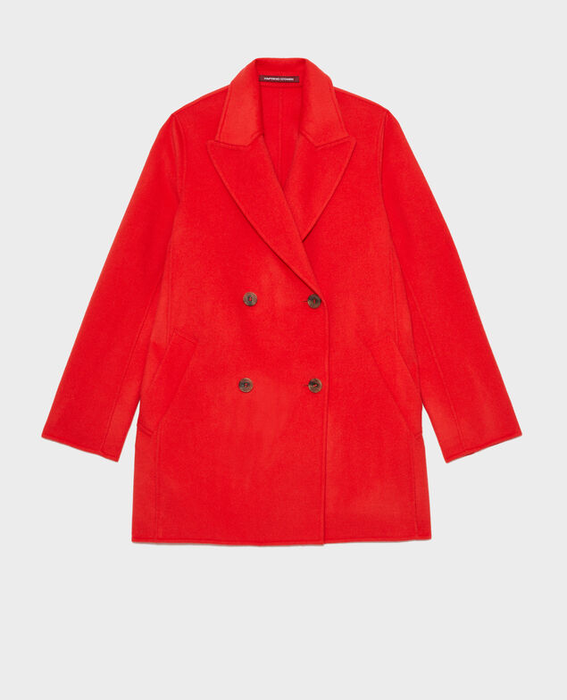 Abrigo tipo chaquetón de lana doble cara Fiery red