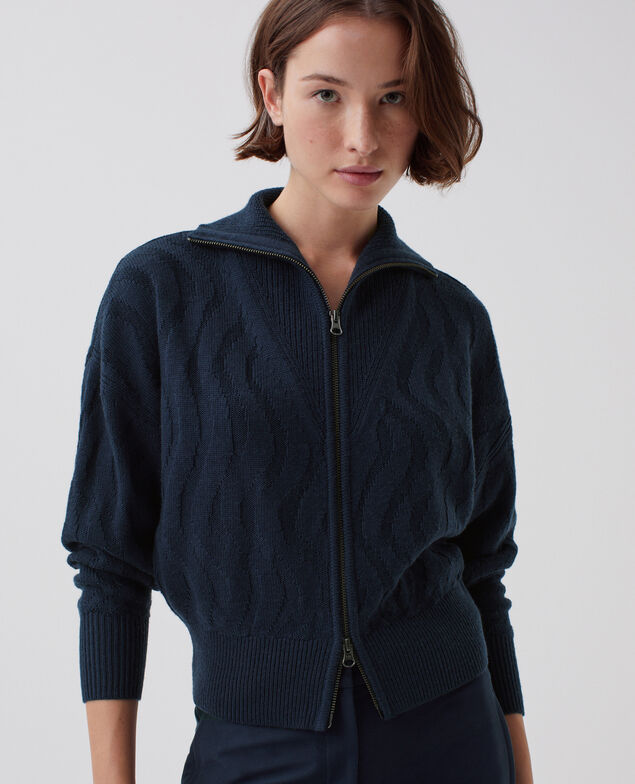 Cárdigan con cremallera con lana merino J690 blueberry