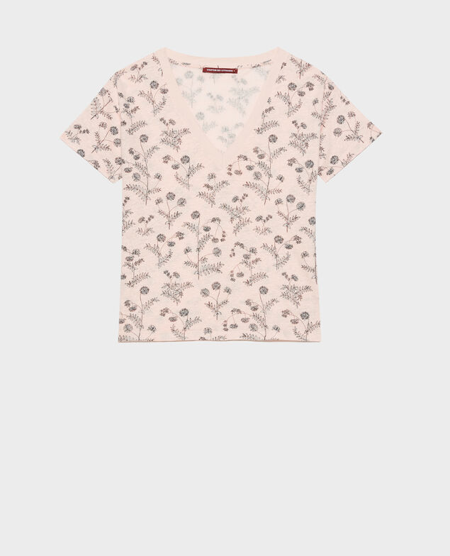 SARAH - Camiseta de lino con cuello de pico Coronille seashell