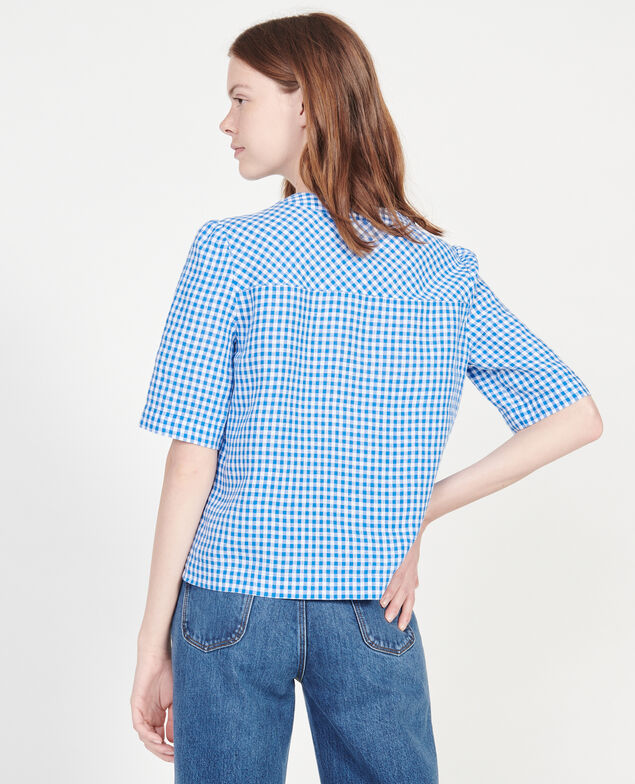 Blusa de lino Vichy princess blue gardenia
