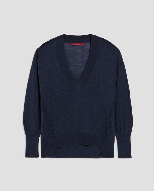 Jersey con cuello de pico de lana y seda J690 blueberry