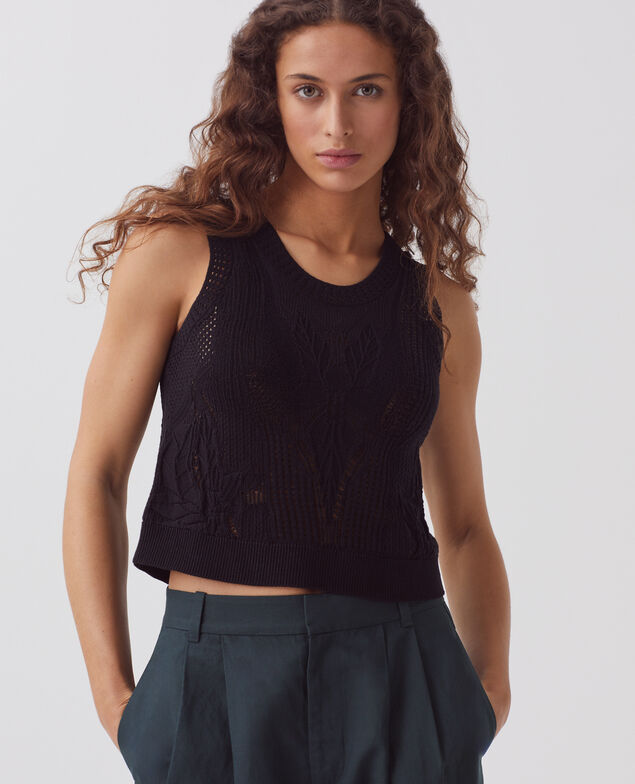 Top de crochet con motivo floral H091 black beauty