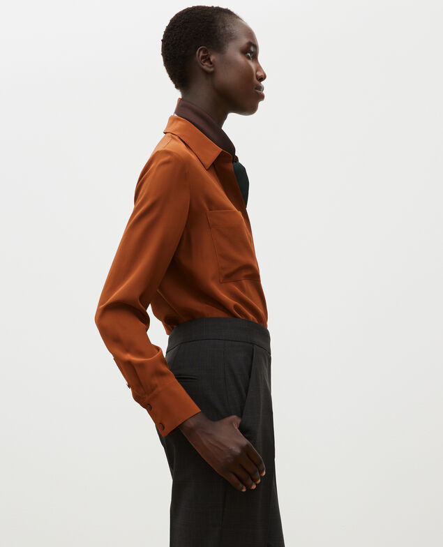Camisa fluida de seda con manga larga Tortoise shell