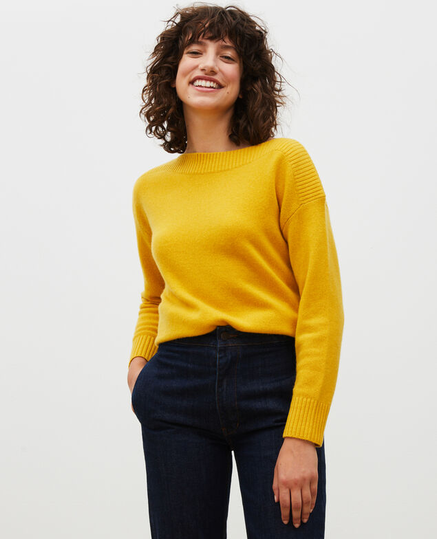 Jersey de cachemir con cuello de barco Lemon curry
