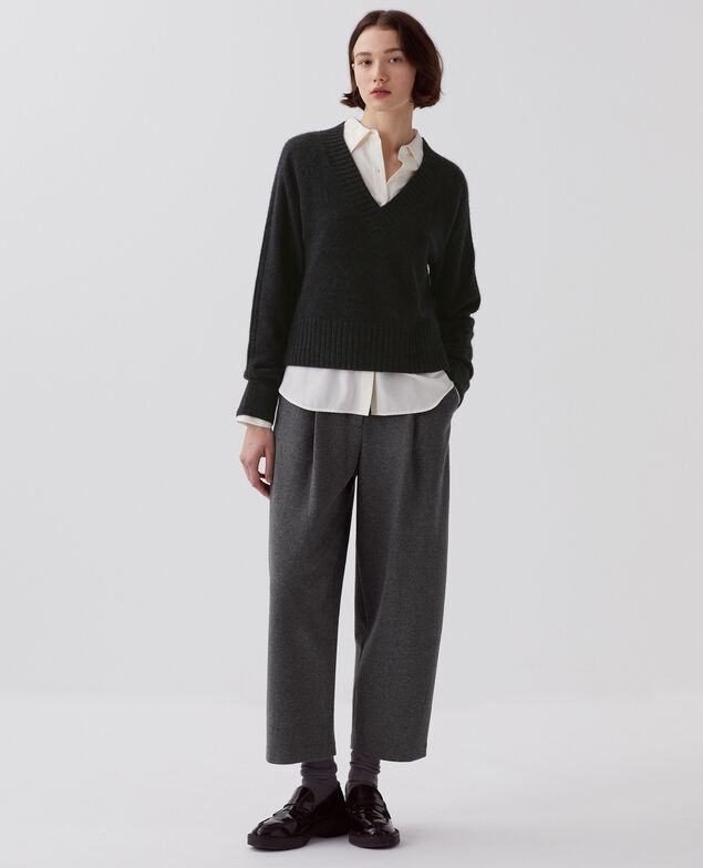 Jersey con cuello de pico de cachemir I080 moonless gray