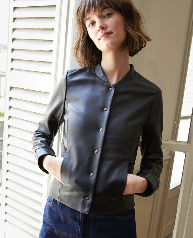 Chaqueta de cuero estilo bomber Negro