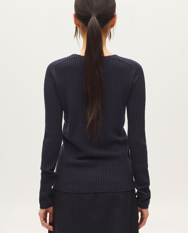 Jersey con cuello de pico de lana merino H695 night sky