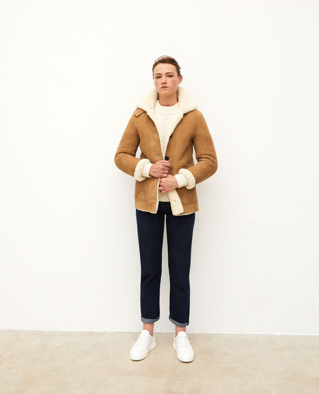 Chaqueta de piel vuelta Beige