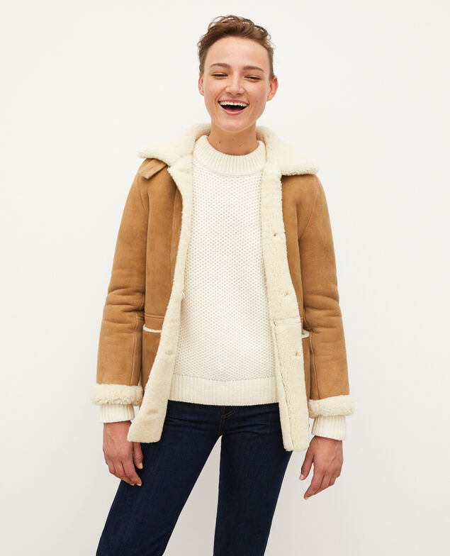 Chaqueta de piel vuelta Beige