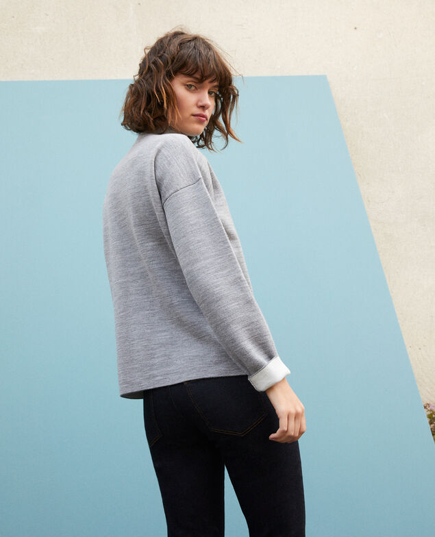 Jersey de doble cara de lana merino Light heather grey/off white