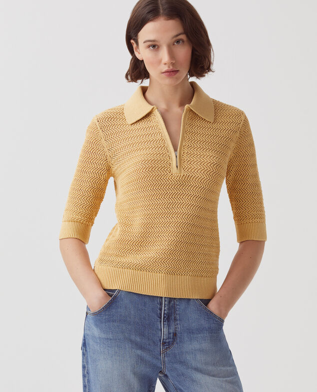 Jersey cuello polo con cremallera de algodón J420 moonstone