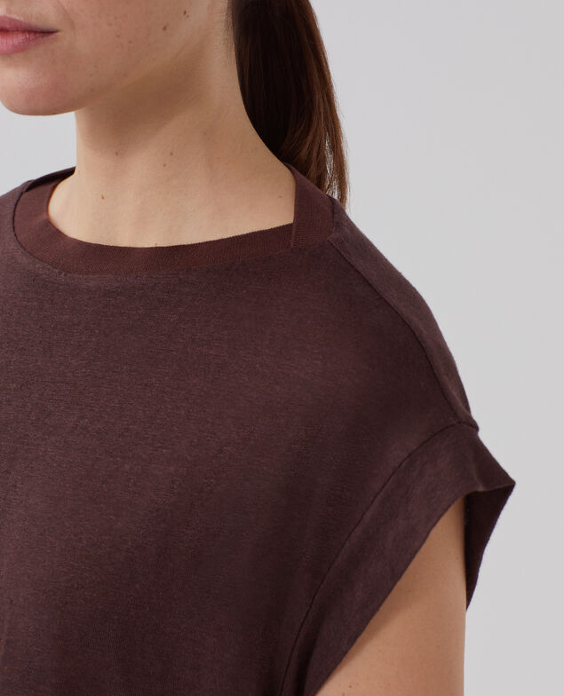 KARO - Camiseta corte caja de lino J790 chocolate plum