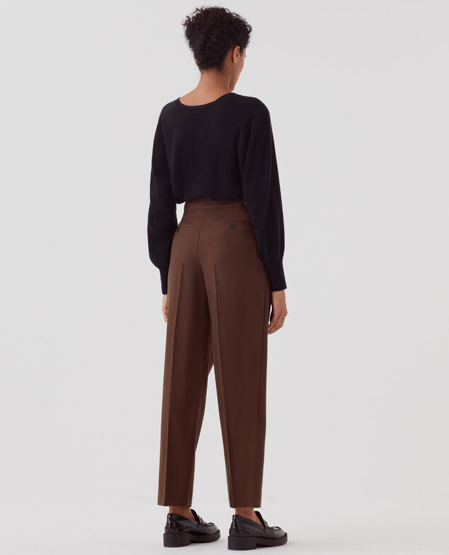 CAMILLE - Pantalón de lana con pinzas I390 coffee bean
