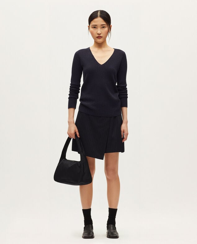 Jersey con cuello de pico de lana merino H695 night sky