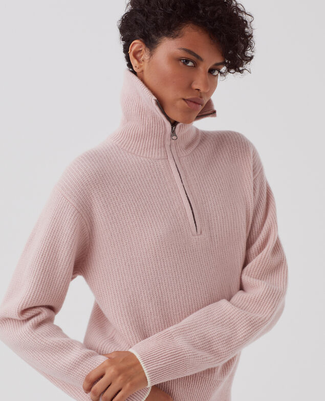 Jersey de lana con cuello de cremallera U110 pink