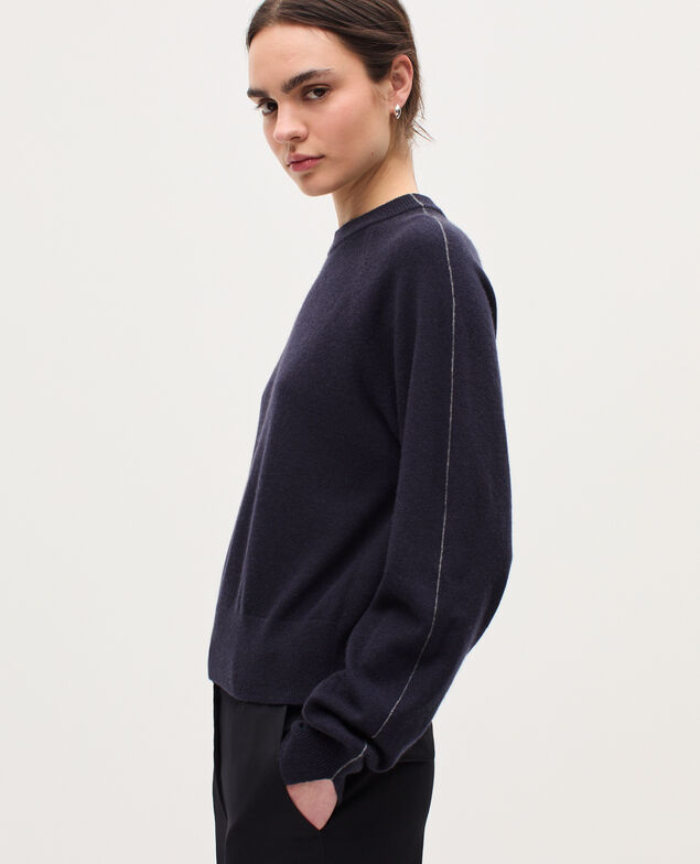 Jersey con cuello redondo de cachemir K691 navy st gray