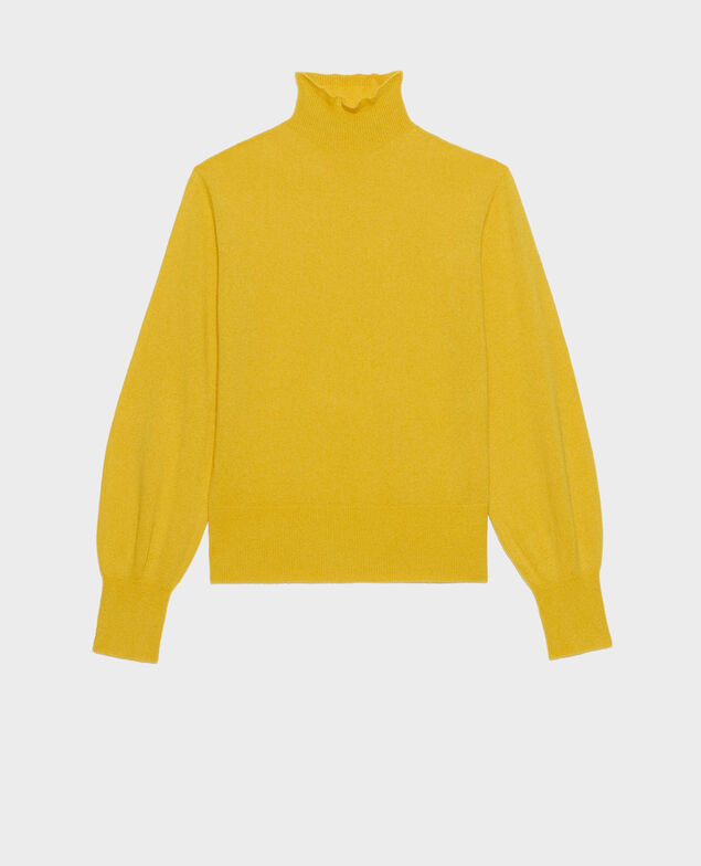 Jersey fino de cachemir 3D con cuello alto con cremallera Lemon curry