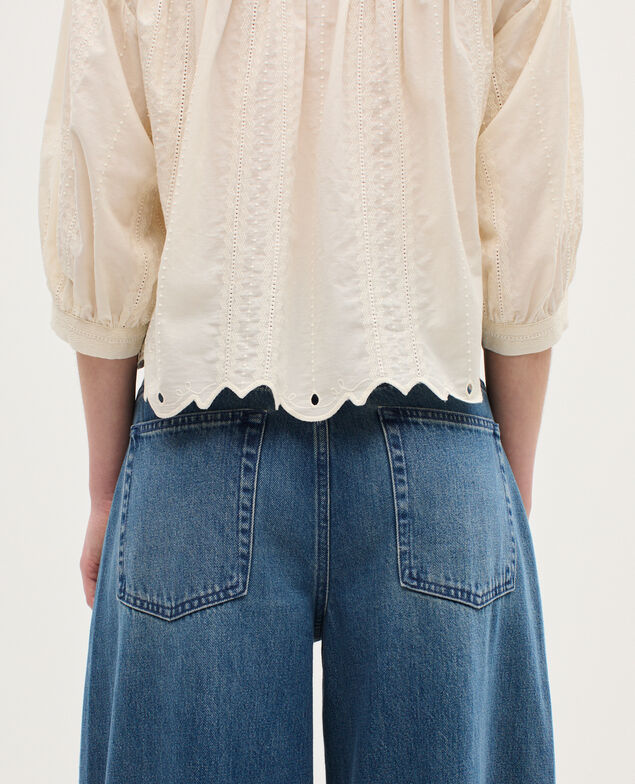 Blusa bordada de algodón H013 gardenia