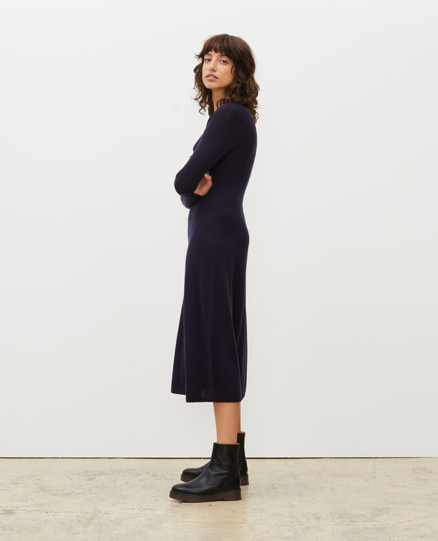 Vestido evasé de lana merino Night sky