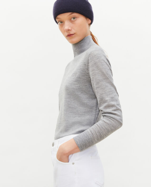 Jersey de lana merino con cuello subido Light grey melange