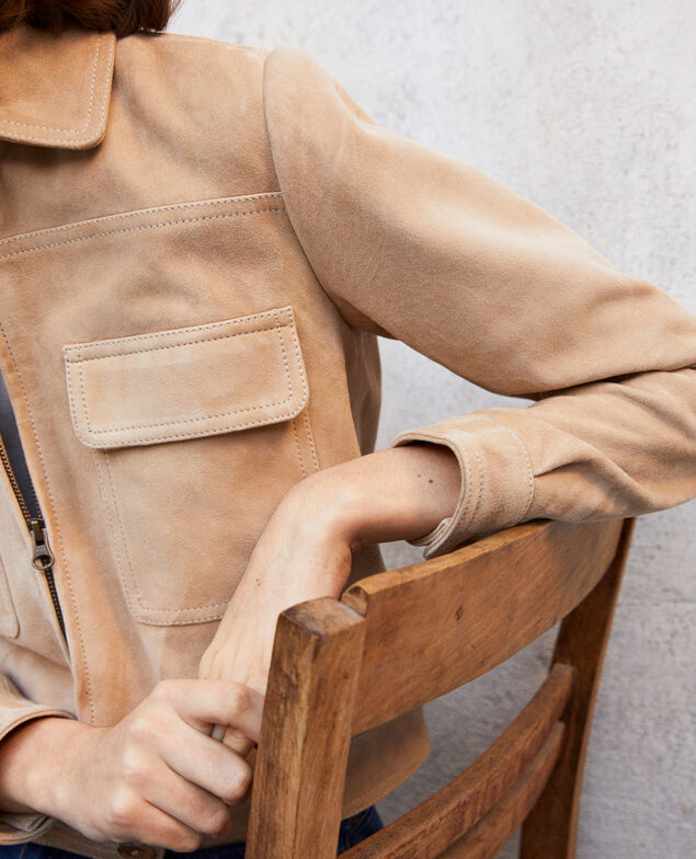 Chaqueta corta de ante Camel beige