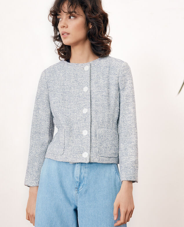 Chaqueta corta de tweed Indigo/off white