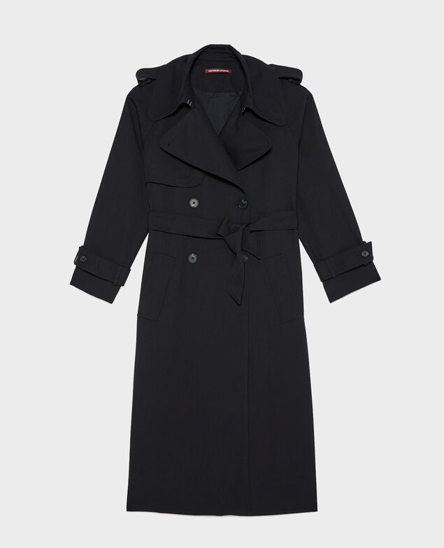  Trench largo fluido de lana Black beauty