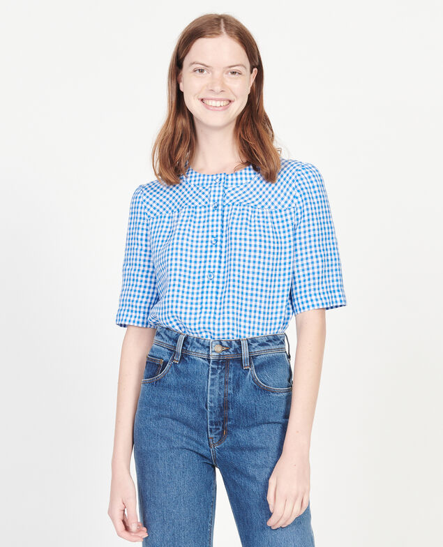 Blusa de lino Vichy princess blue gardenia