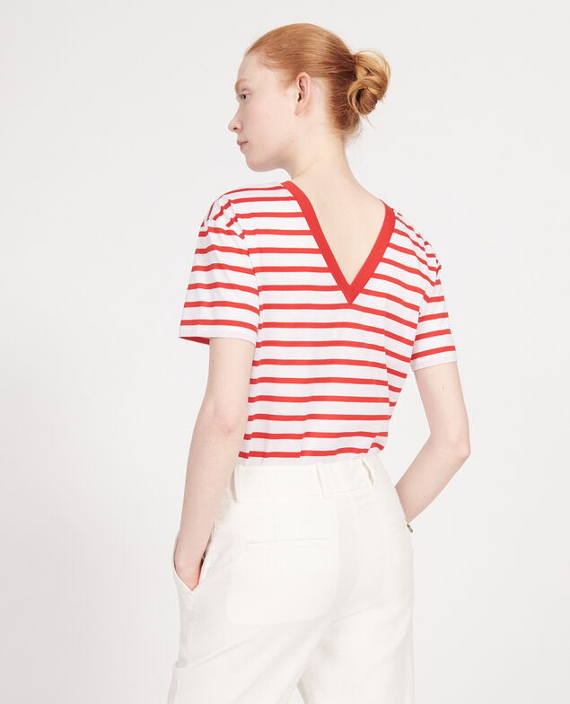Camiseta de algodón egipcio Stripes optical white fiery red