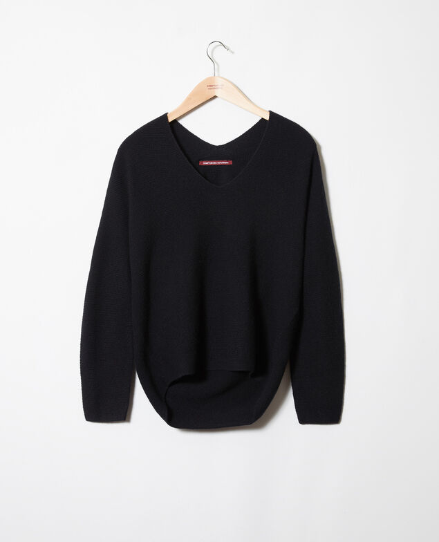 Jersey con cuello de pico de 100% cachemir Noir