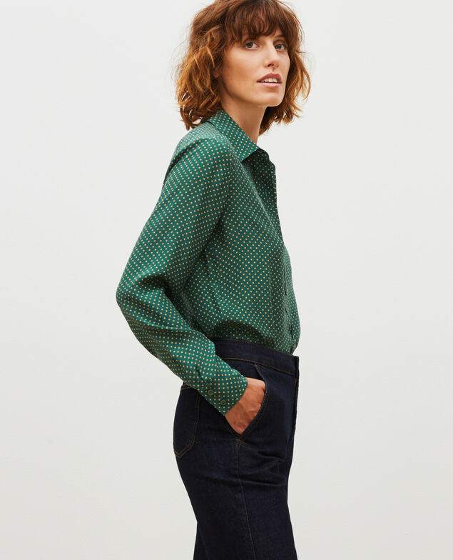 Camisa masculina de seda con manga larga Little pois dark green