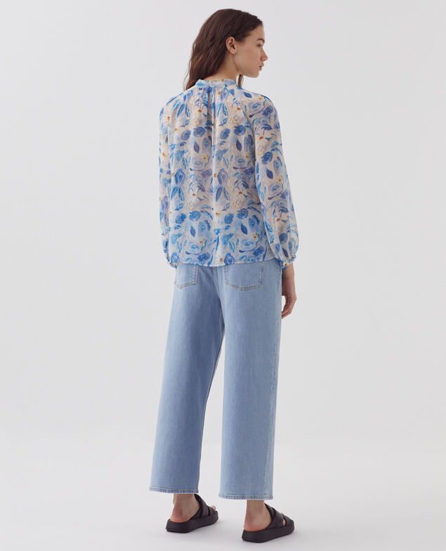 Blusa fluida de manga larga H600 window blue