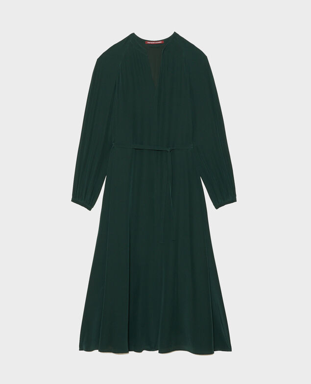 Vestido largo de seda con cinturón y cuello de pico Scarab