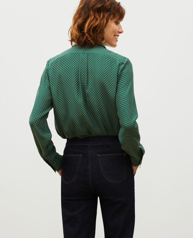  Camisa masculina de seda con manga larga Little pois dark green