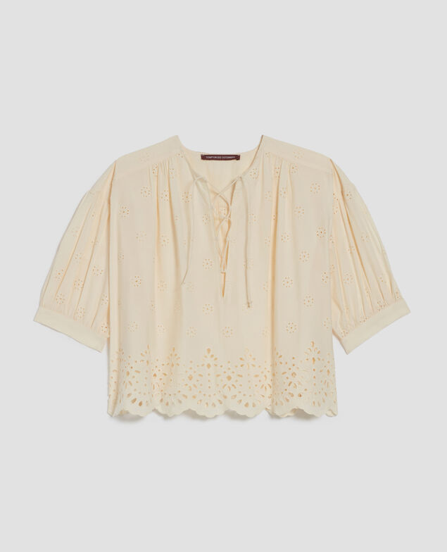 Blusa de algodón con bordado inglés I307 ecru